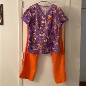 Purple and Coral butterflies top and coral pants